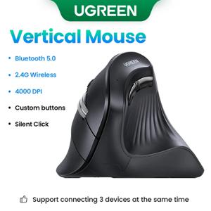 Mouse Vertical UGREEN Bluetooth 5.0, 2.4G, Ergonómico, 4000DPI, 6 Botones