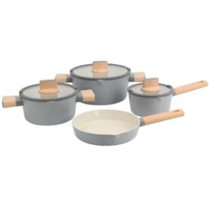 Bateria Cocina 7P Antiadherente Gris: Olla 24 cm, Olla 20 cm, Cacerola 16 cm, Sartén 22 cm