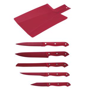 Set 5 Cuchillos Antiadherente + Tabla Corte Rojo Milky