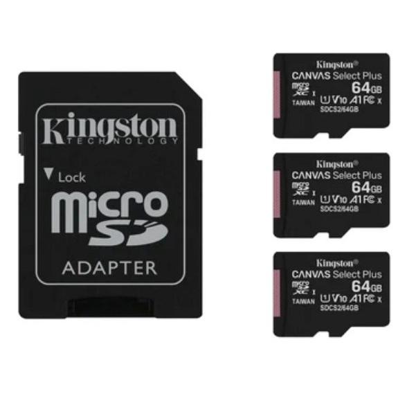 Pack 3 Memorias microSD Kingston Canvas Select Plus, 64GB, Incluye Adaptador