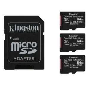 Pack 3 Memorias microSD Kingston Canvas Select Plus, 64GB, Incluye Adaptador