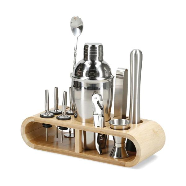 Set Coctelera Azhome 12 Piezas Con Base De Bambú