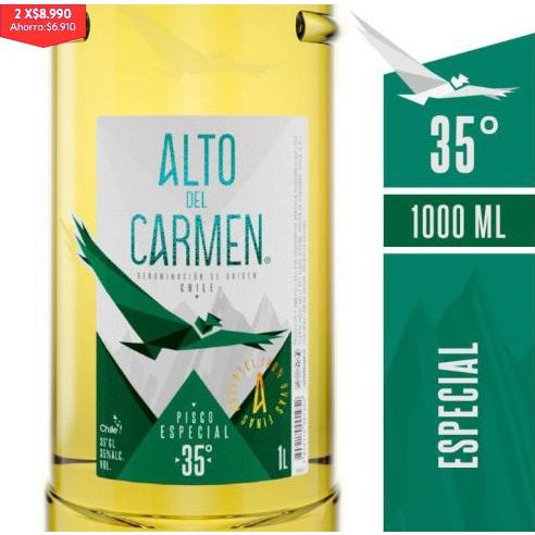 2 Unidades Pisco especial 35° Botella Alto del Carmen 1 Litro