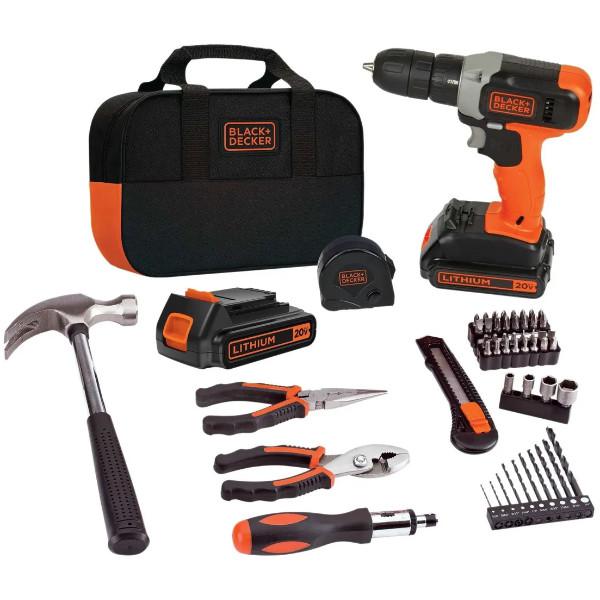 Kit Taladro Atornillador Black+Decker 20v Máx + 54 Piezas