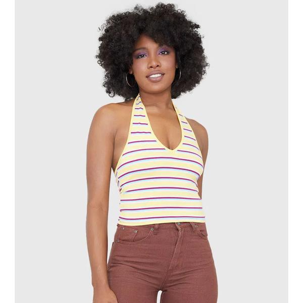 Polera Cuello V S/M Amarillo Rayas - Mujer