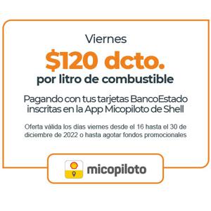 $120 Descuento Por Litro En Shell Los Viernes Con Banco Estado Y App Mi Copiloto