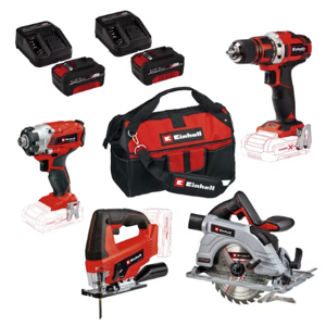 Kit Einhell Taladro Inalam.40nm + Atornillador De Impacto 140nm + Sierra Circular + Sierra Caladora + Baterias