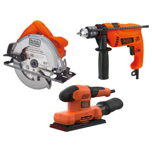 Sierra Circular CS1004 + Lijadora BEW220 + Taladro Percutor VVR Black+Decker