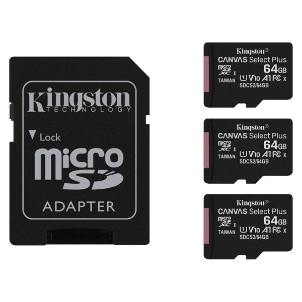 Pack 3 Microsd 64Gb+Adap Kingston
