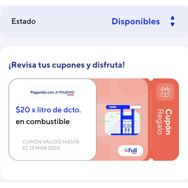 $20 De Dcto x Litro en La App Muevo Copec