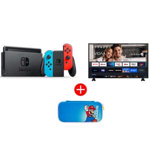 Combo Nintendo Switch Neón + LED 50" Smart TV UHD 4K + Estuche Mario