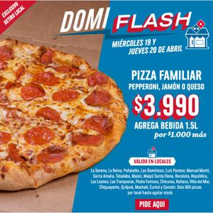 Pizza Familiar Pepperoni, Jamón O Queso En Domino's (Sólo Retiro)