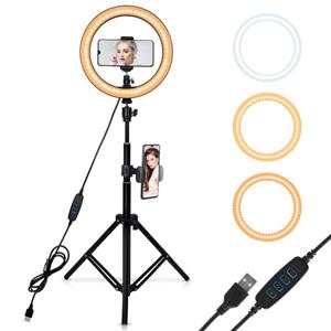 Kit Aro Luz Led 10 26cm Usb + Trípode Ajustable + Soporte
