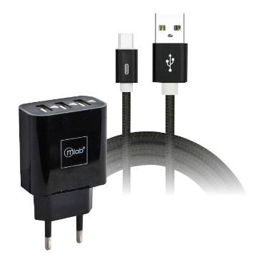 Kit Accesorios 2 En 1 Cable Type C + 220V 3Usb Mlab