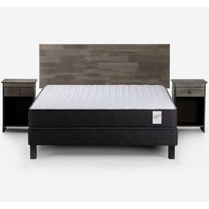 Cama Europea Rosen 2 Plazas Wave + Respaldo + 2 Veladores Tabor Grafito