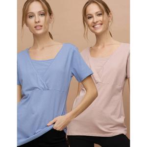 Pack 2 Poleras Algodón Orgánico Manga Corta Maternal Mujer University Club