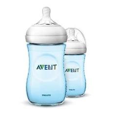 Set De Mamaderas Natural De Plástico 260ml, 2 Unidades, Celeste, Philips AVENT