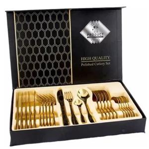 Set Cubiertos Acero Inoxidable 24 Piezas Color Oro