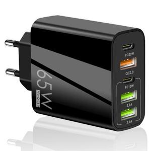 Cargador Rápido 65W Tipo C, PD, QC3.0, para iPhone, Android, Tablet, Notebook