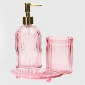 Set De Baño 3 Piezas Vidrio Rosado Zahr