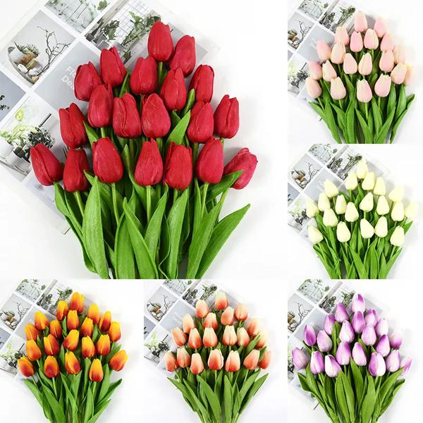 Ramo De Tulipanes Artificiales 35 Cm, 5 Y 10 Piezas