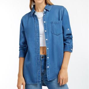 Blusa Denim Regular Cuello Camisero Mujer Freedom