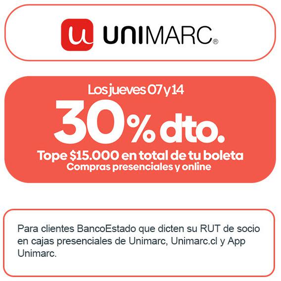 30% Dcto. En Todo Unimarc Pagando Con Tarjetas Banco Estado