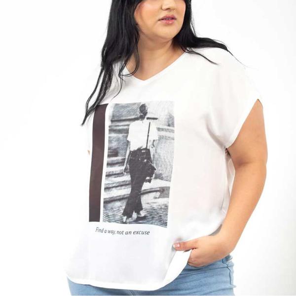 Polera Con Estampado Manga Casquillo Cuello V Mujer, Extralindas