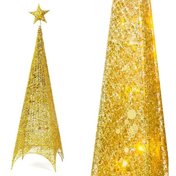 Árbol Pino Navidad Glitter + Luces 180cm Dorado