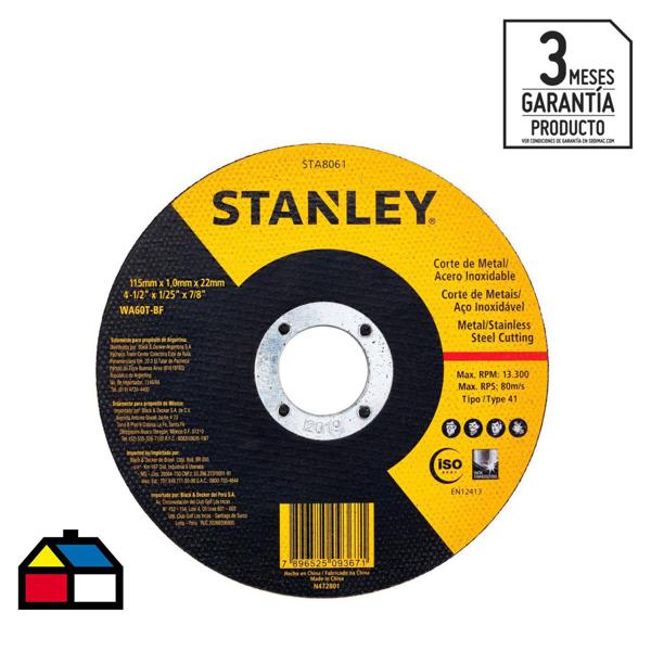 Disco De Corte 4,5" Grano Abrasivo Stanley