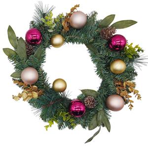 Corona Navidad Rosada Y Verde Eucalitpo 45cm Casa Joven