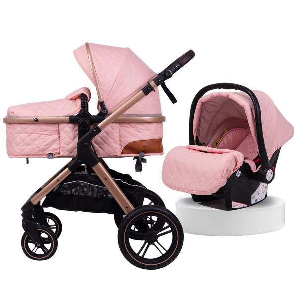 Coche Con Silla Nido Y Accesorios LuBabycas Pink