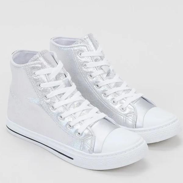 Zapatilla Mujer Glitter Caña Alta Plateado