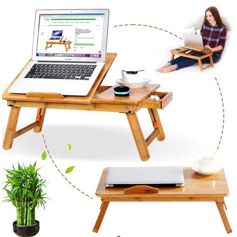 Mesa Plegable Notebook Ajustable Multifuncional Madera Bambú