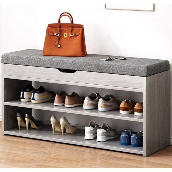 Mueble Zapatero Con Cojín 2 Niveles Gris