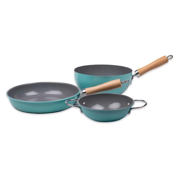 Set Pack Paila+Sartén+Wok Turquesa Family Cook Doral