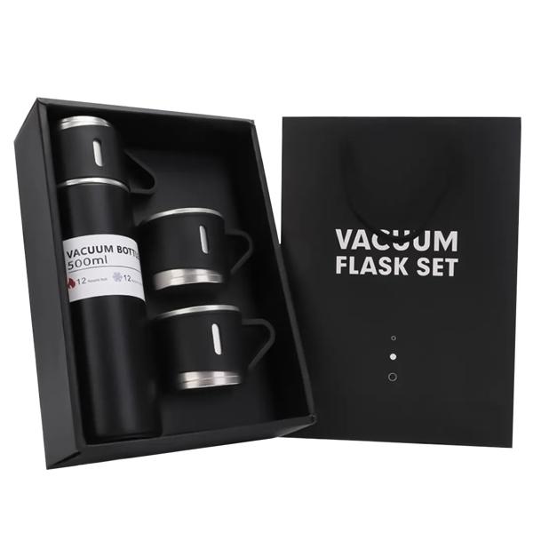 Set Termo Vacuum Flask Térmico De 500 Ml + 3 Tazas Negro