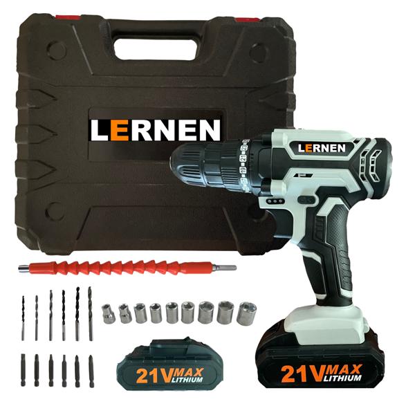 Kit Taladro Destornillador Inalámbrico 21v + 2 Baterías Lernen