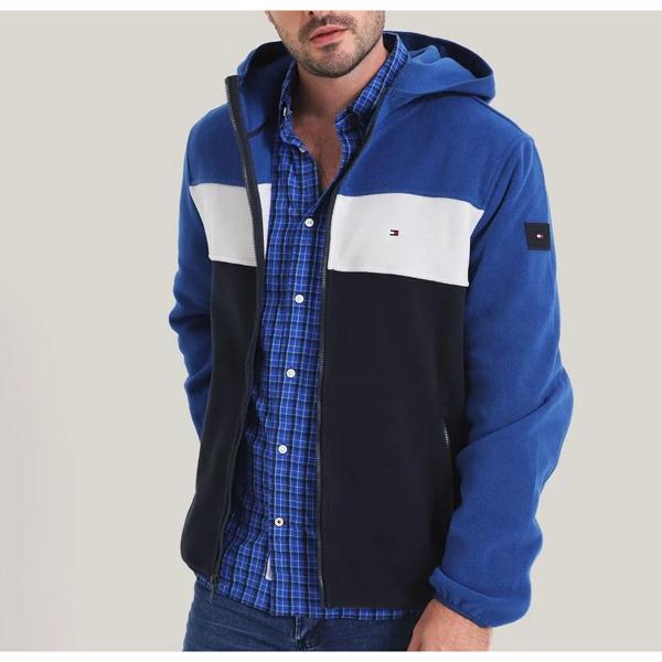 Polerón Hoodie Color Block Cierre Azul Tommy Hilfiger