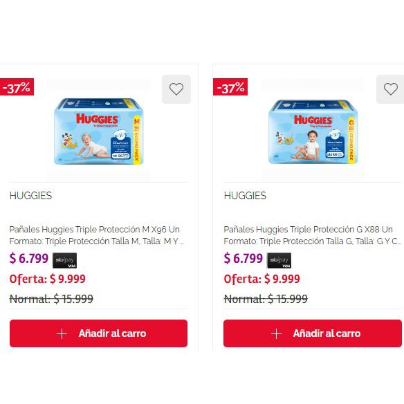 Pañales Huggies Triple Protección Talla M 96, G 88, XG 68, y XXG 68