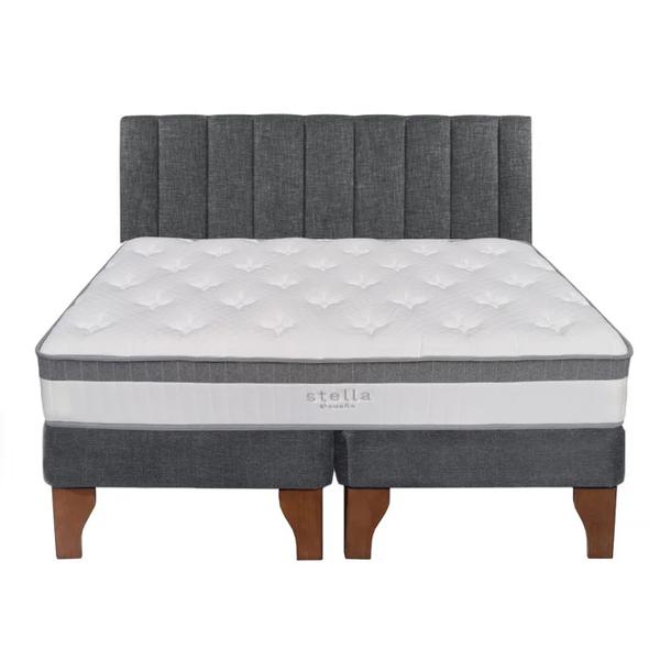 Cama Europea Stella 2 Plazas + Respaldo Tubular Madera Gris 5° Sueño