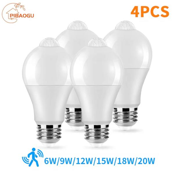 Pack 4 Ampolletas LED con Sensor de movimiento PIR, E27, 220V