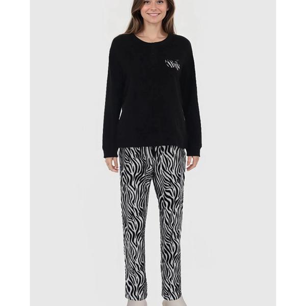 Pijama Mujer Polar Estampado Negro