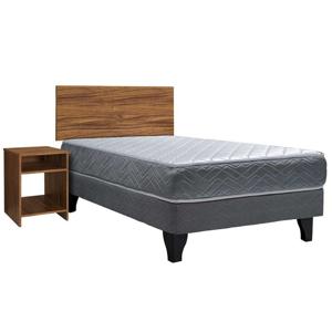 Combo Cama Europea Celta 1,5 Plaza Cádiz + Respaldo + Velador Casanova Nogal