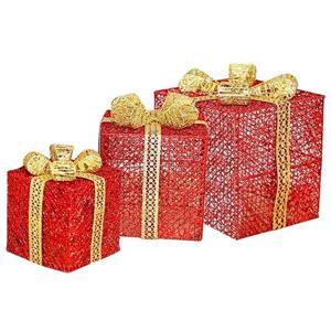 Set Navidad 3 Cajas Regalo Luces Led Metal