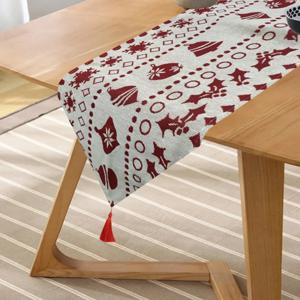 Camino De Mesa Diseño Esferas Copo De Nieve Beige Rojo 180 X 33 Cm