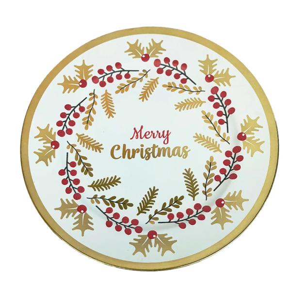 Plato Base Vajilla Navidad 32cm Blanco Dorado Merry Christmas