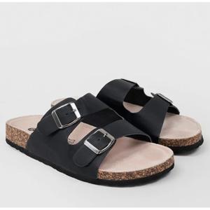 Sandalia Mujer Corcho Hebillas Color Negro Corona