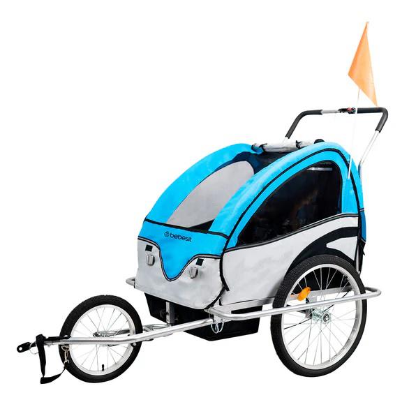 Carro Arrastre Trailer Para Bicicletas 2 Niños Beride Azul Bebesit