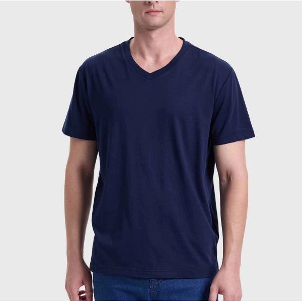 Polera Hombre Cuello V Básica Azul